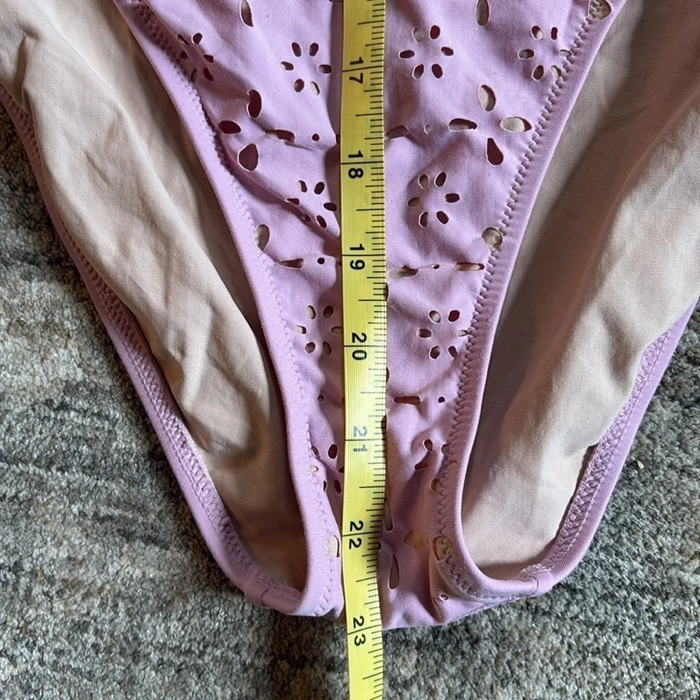 J. Crew Purple One Piece swim suit - cutout floral design - strapless - medium